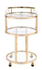 Madelina Gold Metal/Clear Glass Round Serving Cart