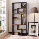 Mileta II Black/Walnut Wood Bookcase with 9 Staggered Cubes