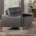 Rachel Gray Leather Loveseat with Curved-Padded Arms