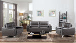 Rachel Gray Leather Loveseat with Curved-Padded Arms