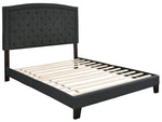 Adelloni Charcoal Fabric King Platform Bed with Button Tufted Headboard