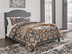 Adelloni Gray Fabric King Platform Bed with Nailhead Trim