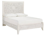 Paxberry Whitewash Wood Full Panel Bed with Carved Pattern