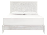 Paxberry Whitewash Wood King Panel Bed with Carved Pattern