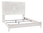 Paxberry Whitewash Wood King Panel Bed with Carved Pattern