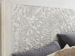 Paxberry Whitewash Wood King Panel Bed with Carved Pattern