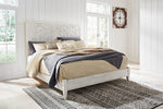 Paxberry Whitewash Wood King Panel Bed with Carved Pattern