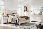 Paxberry Whitewash Wood King Panel Bed with Carved Pattern