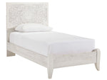 Paxberry Whitewash Wood Twin Panel Bed with Carved Pattern