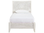 Paxberry Whitewash Wood Twin Panel Bed with Carved Pattern