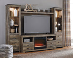 Trinell Rustic Brown Wood Entertainment Center with Fireplace Insert