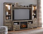 Trinell Rustic Brown Wood Entertainment Center with Infrared Fireplace Insert