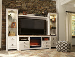 Willowton Whitewash Wood Entertainment Center with Fireplace Insert