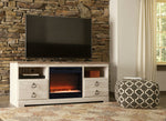 Willowton Whitewash Wood Large TV Stand with Fireplace Insert