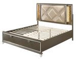 Skylar Dark Champagne Wood/PU Leather Full Bed with Storage