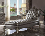 Versailles Silver PU Leather/Antique Platinum Wood Chaise