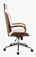 Yoselin White PU Leather/Walnut Wood Office Chair