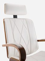 Yoselin White PU Leather/Walnut Wood Office Chair