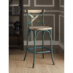 Zaire Antique Turquoise Metal Steel Bar Chair with Wooden Seat