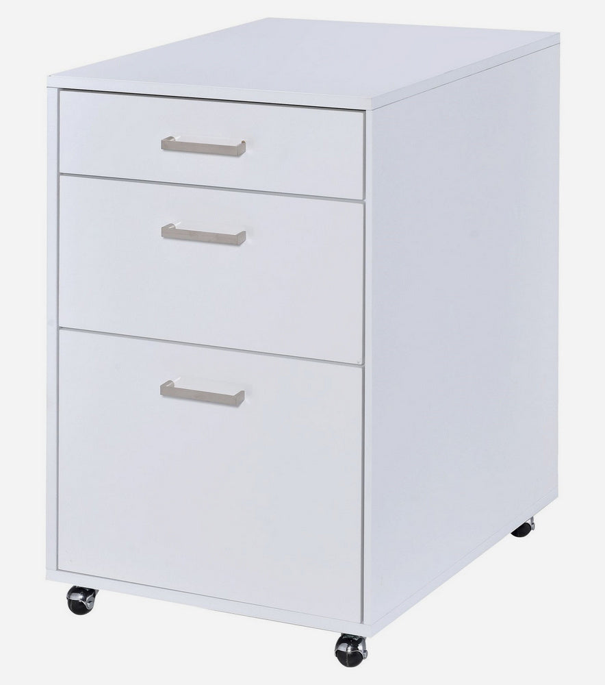 Coleen White High Gloss Wood Cabinet with 3 Drawers