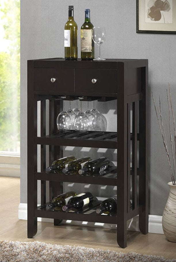 Sierra Dark Espresso Wood Wine Rack w/Drawers