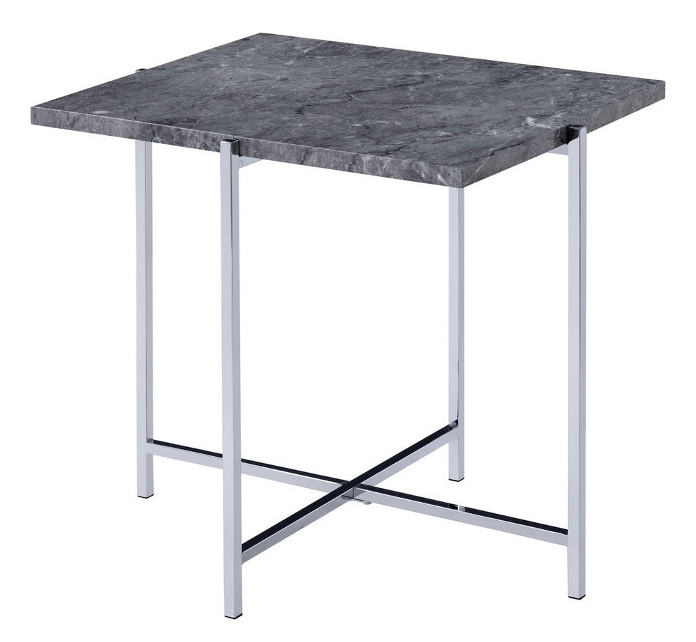 Adelae Faux Marble/Chrome Metal End Table