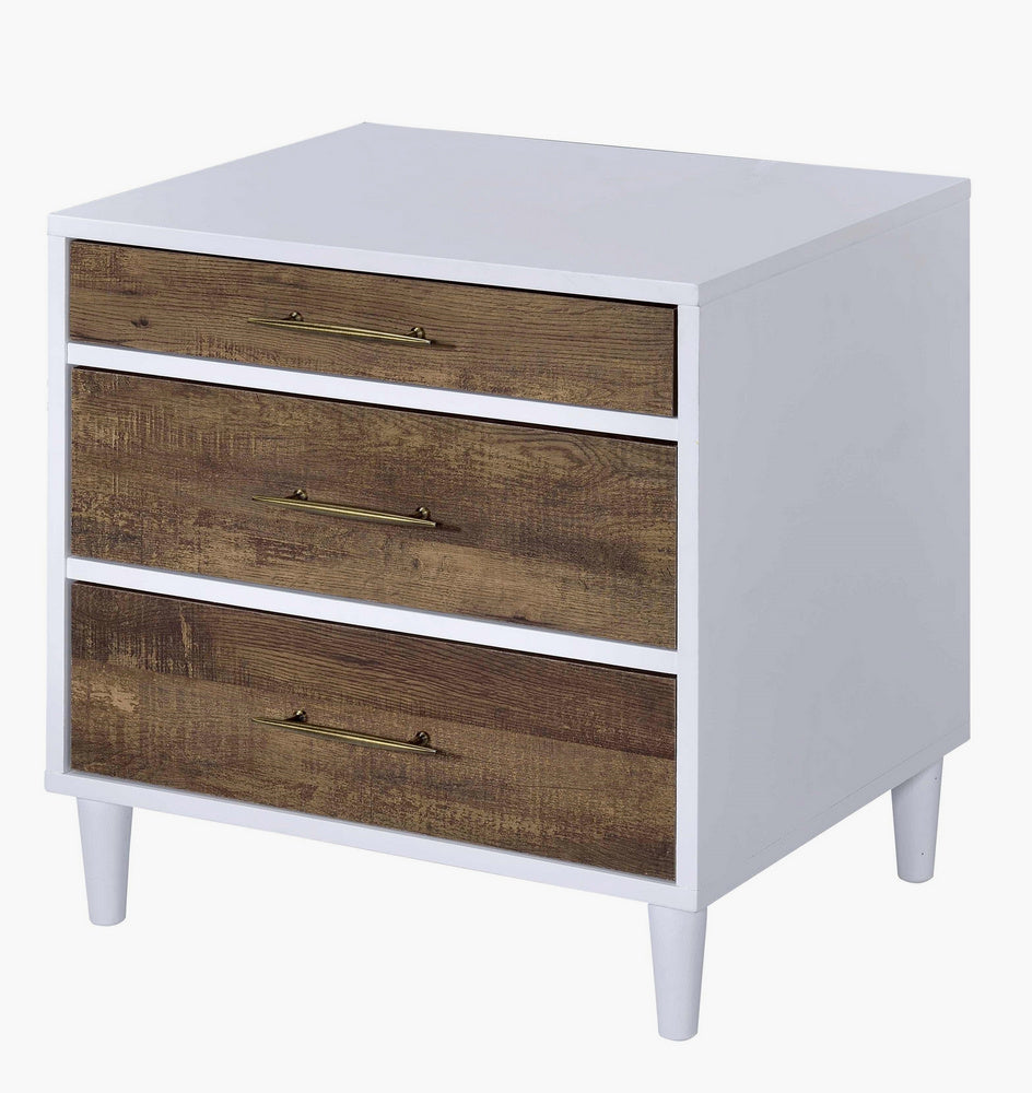 Lurel White/Weathered Oak Wood Nightstand with 3 Drawers