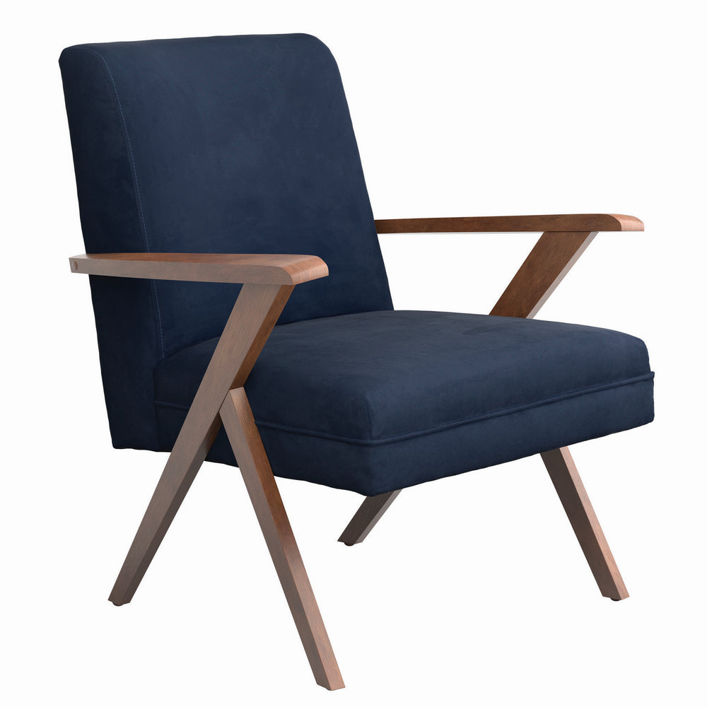 Amiyah Dark Blue Velvet/Walnut Wood Accent Chair