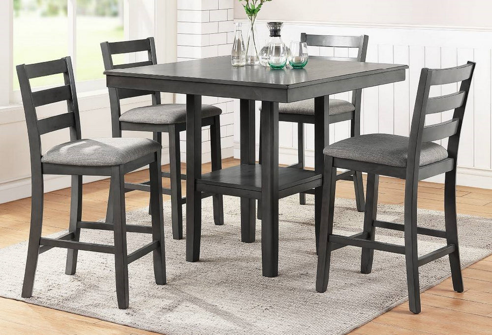 Wildon 5-Pc Grey Wood/Fabric Counter Height Dining Set