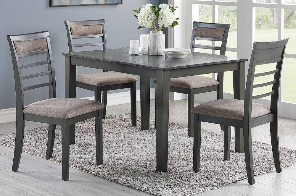 Hester 5-Pc Antique Grey Finish Wood/Fabric Dining Set