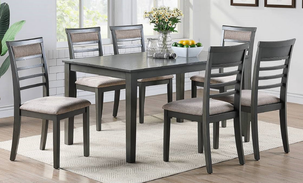 Hester 7-Pc Antique Grey Finish Wood/Fabric Dining Set