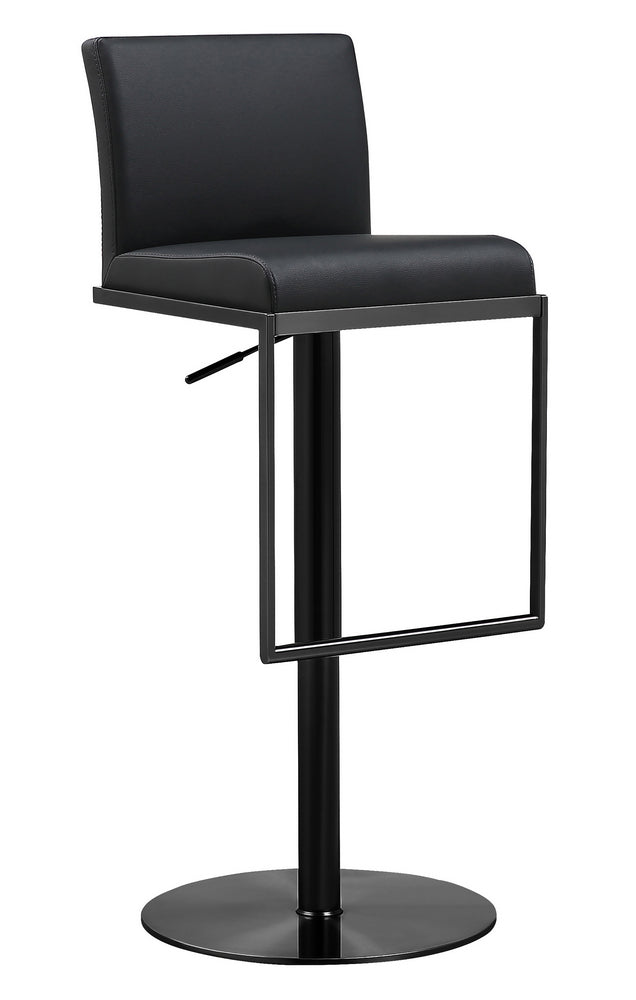 Amalfi Black Vegan Leather/Metal Adjustable Bar Stool