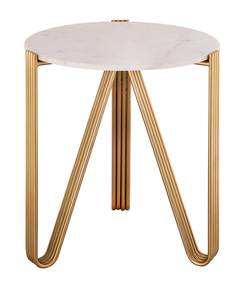 Aya White Marble/Gold Iron Side Table