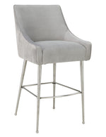 Beatrix Pleated Light Grey Velvet/Silver Metal Bar Stool