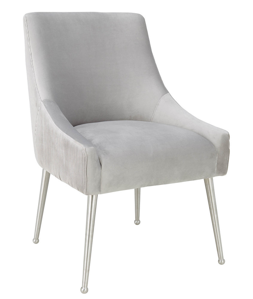 Beatrix Pleated Light Grey Velvet/Silver Metal Side Chair