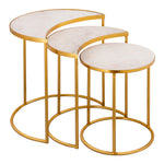 Crescent 3-Pc White Marble/Gold Iron Nesting Table Set