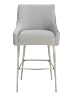 Beatrix Pleated Light Grey Velvet/Silver Metal Bar Stool