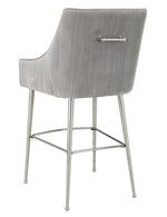 Beatrix Pleated Light Grey Velvet/Silver Metal Bar Stool