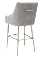 Beatrix Pleated Light Grey Velvet/Silver Metal Counter Height Stool