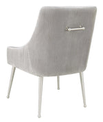 Beatrix Pleated Light Grey Velvet/Silver Metal Side Chair