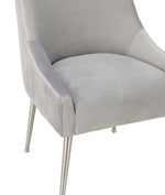 Beatrix Pleated Light Grey Velvet/Silver Metal Side Chair