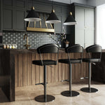 Cosmo Black Vegan Leather/Metal Adjustable Bar Stool