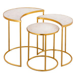 Crescent 3-Pc White Marble/Gold Iron Nesting Table Set