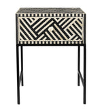 Noire Bone Inlay Side Table with Black Iron Base