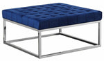 Everett Navy Velvet/Silver Accent Ottoman