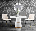 Rosa 3-Pc White/Gold Dining Table Set with Cream Chairs