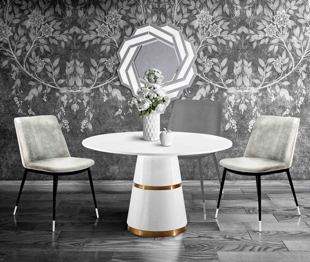 Rosa 3-Pc White/Gold Dining Table Set with Grey Chairs