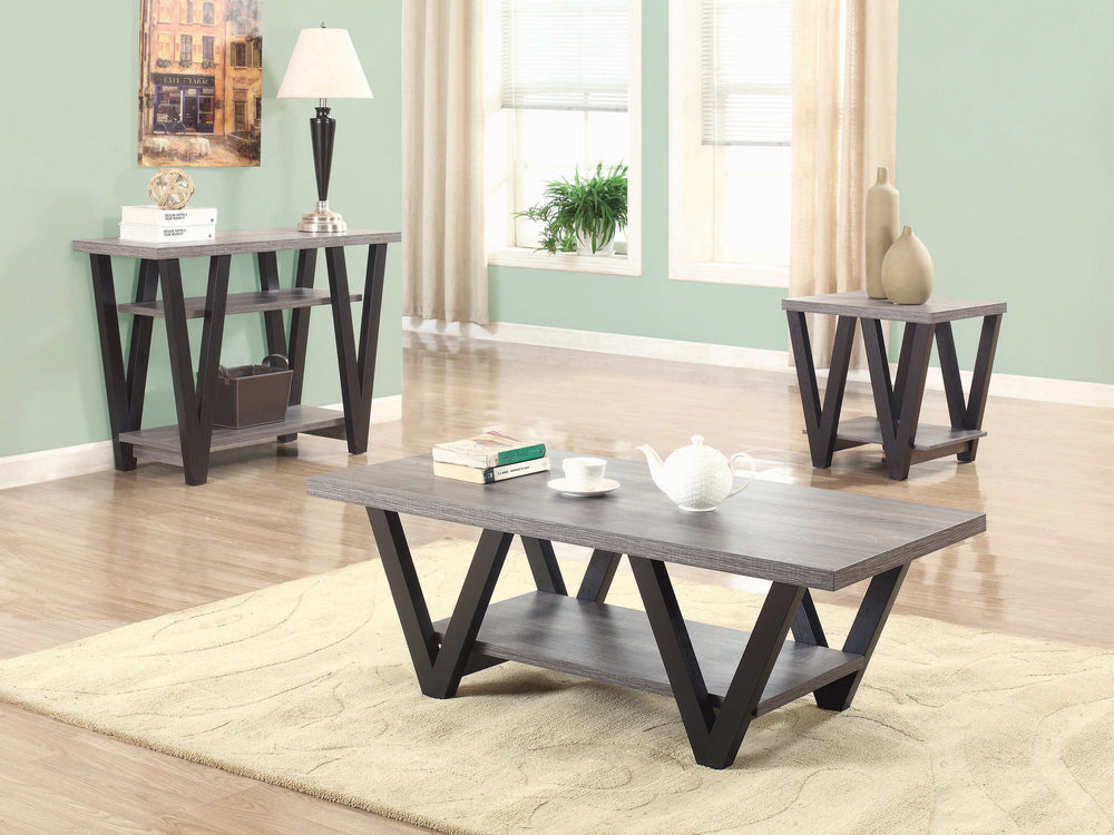 Tonina 3-Pc Antique Grey/Black Wood Coffee Table Set