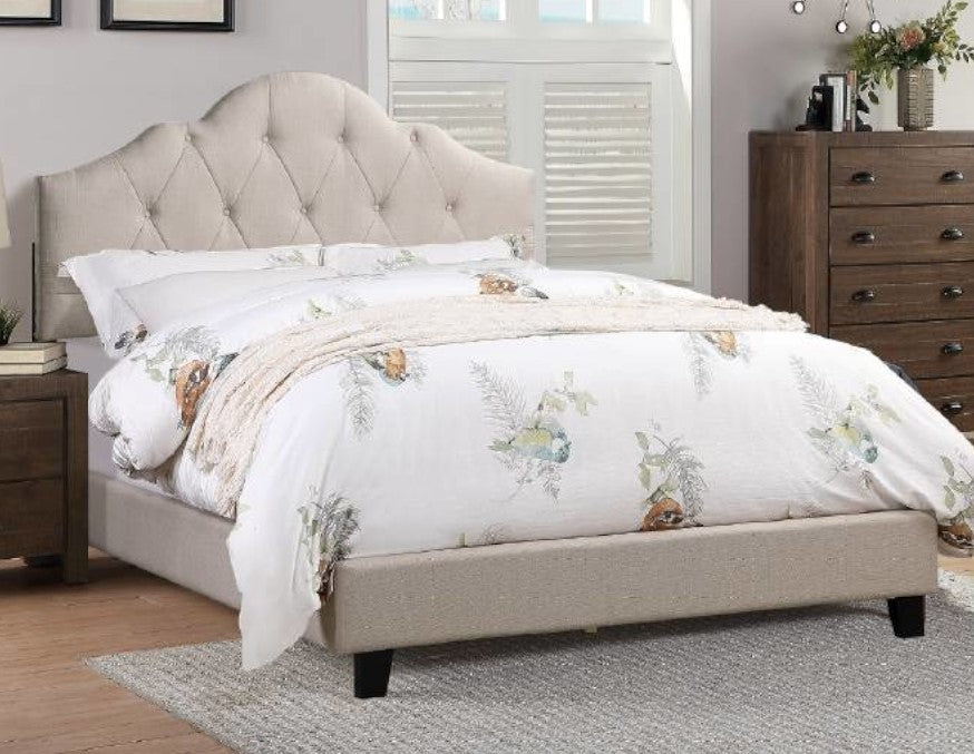 Marva Beige Polyfiber Fabric Tufted Full Bed