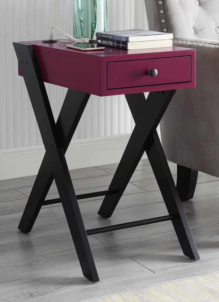 Fierce Burgundy/Black Wood Side Table with USB Charging Dock